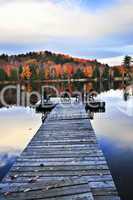 Wooden dock on autumn lake