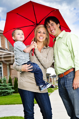 Happy family with umbrella