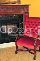 Fireplace and red chair