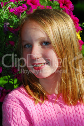 Young girl with flowers, portrait