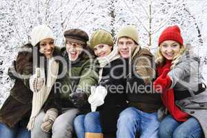 Group of friends outside in winter