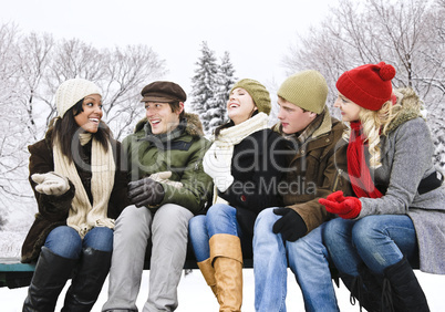 Group of friends outside in winter