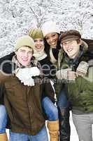 Group of friends outside in winter