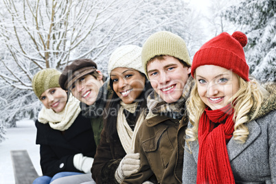 Group of friends outside in winter