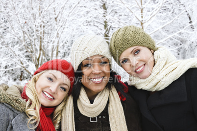 Group of girl friends outside in winter