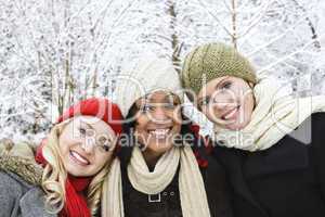Group of girl friends outside in winter