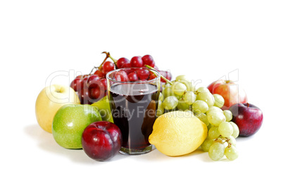 Assorted fruits on white