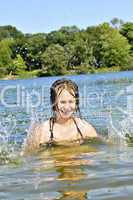 Girl splashing in lake