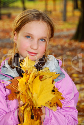 Girl with leaves