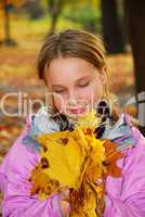 Girl with leaves