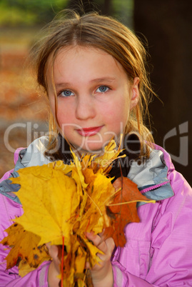 Girl with leaves