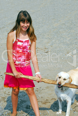 Girl play dog