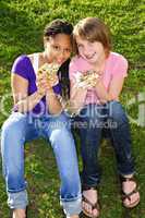 Girls eating pizza