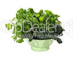 Dark green leafy vegetables in colander