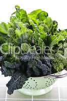 Dark green leafy vegetables in colander
