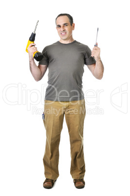 Handyman with a drill and screwdriver