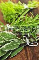 Bunches of fresh herbs