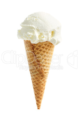 Vanilla ice cream in a sugar cone