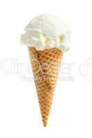 Vanilla ice cream in a sugar cone