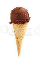 Chocolate ice cream in a sugar cone