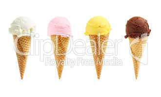 Assorted ice cream in sugar cones