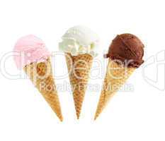 Assorted ice cream in sugar cones