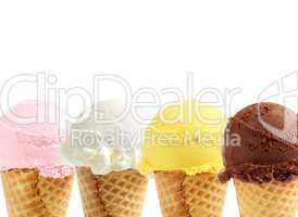 Assorted ice cream in sugar cones