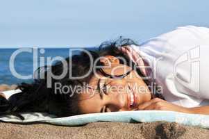 Young native american woman at beach