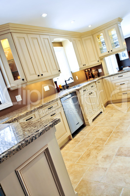 Modern kitchen with tile floor