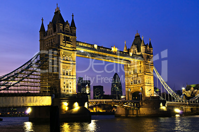 Tower bridge in London at night