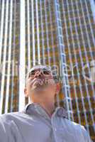 Businessman looking up