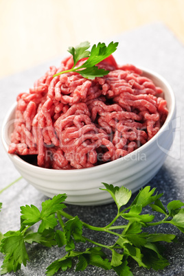 Bowl of raw ground meat