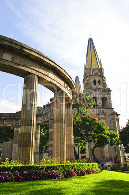 Rotunda of Illustrious Jalisciences and Guadalajara Cathedral in Jalisco, Mexico