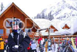Child at downhill skiing resort