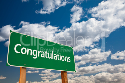 Congratulations Green Road Sign with Sky