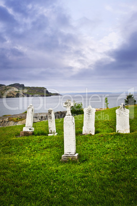 Tombstones near Atlantic coast in Newfoundland