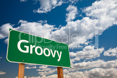 Groovy Green Road Sign with Sky
