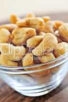 Cashew nuts in glass bowl