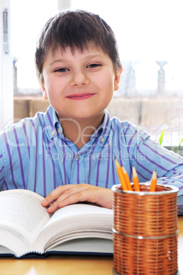 School boy studying