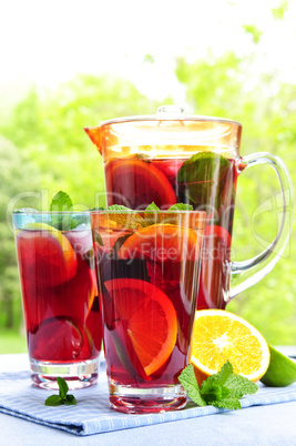 Fruit punch in pitcher and glasses