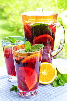 Fruit punch in pitcher and glasses