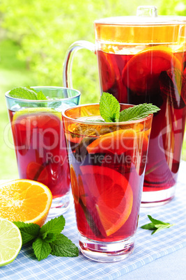 Fruit punch in pitcher and glasses