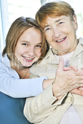 Granddaughter visiting grandmother