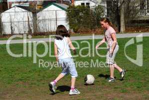 Girls playing soccer