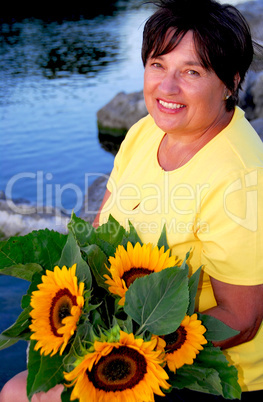 Woman sunflowers