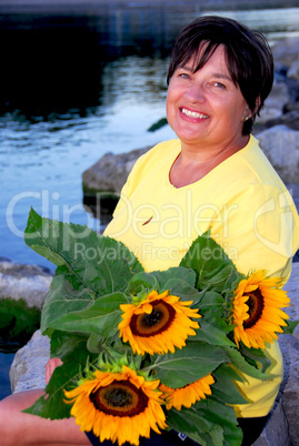 Woman sunflowers