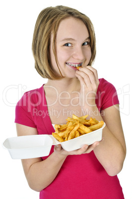 Teenage girl with french fries