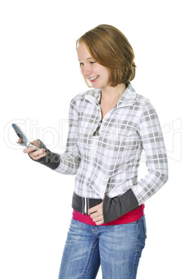 Teenage girl text messaging on a cell phone