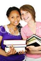 Girls holding text books