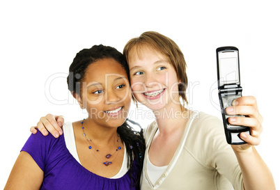 Teen girls with camera phone